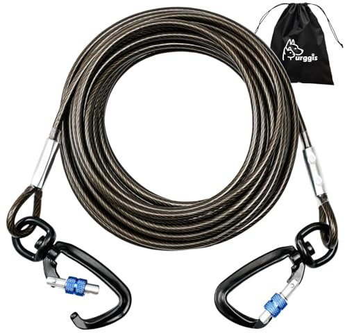 Furggis Tie-Out Leinen für Hunde,6m Lederleine Hund,1000lbs Bruchfestigkeit, 5mm 360°-Drehgelenk-Clips,Hochbelastbar Hofleine für große Hunde, Reflektierend Tie Out Leine für Hundeauslauf
