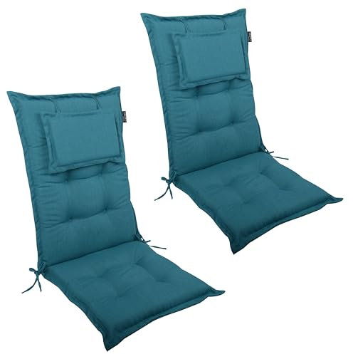 LILENO HOME Gartenstuhl Auflagen als [2er Set - Hochlehner] in Petrol - Bequeme Liegen als Sitzauflagen für Gartenmöbel - Stuhlkissen für Gartenstühle und Klappstühle MAR
