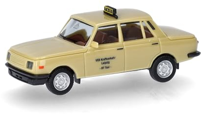 herpa 097710 Modellauto Wartburg 353 '85 VEB Kraftverkehr Taxi (Sachsen/Leipzig), Miniatur im Maßstab 1:87, Sammlerstück, Made in Germany, Modell aus Kunststoff Miniaturmodell, Gelb