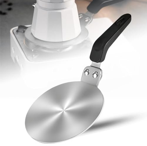 Moka Pot Induction Adapter Plate, 5in(13CM) induction adapter plate, Thickened Stainless Steel Heat Induction Plate, Heat Induction Diffuser Plate with Heat Insulation Handle