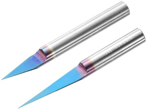 sourcing map V Groove Router Bit Set 15 Degree & 30 Degree 1/4 Shank 2.2 Length CNC Engraving Bits with Blue Coated Solid Tungsten Steel Cutter for Fine Carving Sign Making