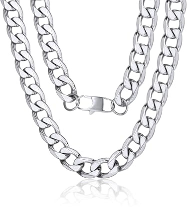 ChainsPro Collier Chaîne Cubaine de Miami pour Hommes Chaîne Maille Gourmette 13MM Ton Argent en Acier Inoxydable 26(66cm) Collier Hip Hop Rappeur Rock Chaîne Curb Link pour Hommes