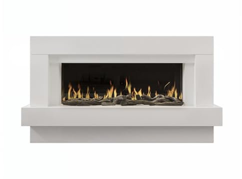 Chimenea eléctrica CHEMIN'ARTE Linea White para instalación en el Suelo con LED Efecto Llama 7 Colores - Aplicación WiFi - Llamas crepitantes - Garantía 2 años