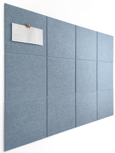 DECORITA Blaue Filz-Pinnwand, 119,4 x 88,9 cm, Filz-Wandfliesen (12er-Pack), große Kork-Pinnwand-Alternative für Büro, Zuhause und Klassenzimmer, blaue Klassenzimmer-Dekoration, Bürobedarf, Graublau