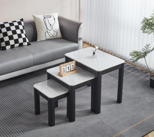 Modernique Ceramic Top Set of 3 Nest of Tables Sets in Black Grey & White (White)