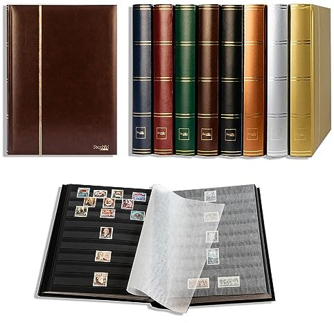 Prophila Collection 64 Schwarze Seiten Briefmarkenalbum Einsteckbuch wattierter Brauner Einband