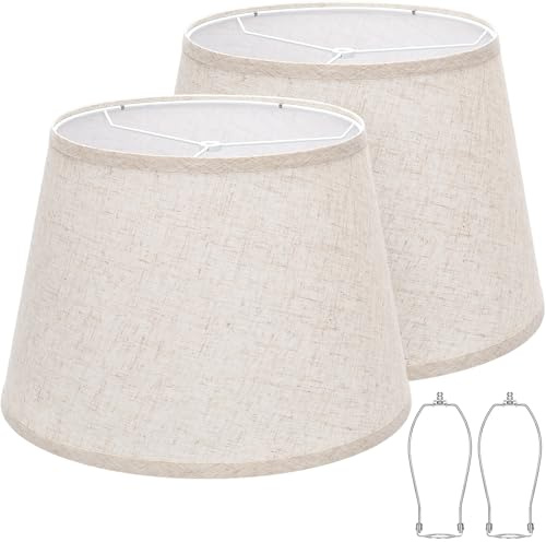 Juego de 2 rollos grandes para lámparas de tambor, 30 cm arriba x 40 cm abajo x 38 cm, pantallas beige para lámparas de mesa, lámparas de pie, pantallas de lino natural, reemplazables, araña, soportes