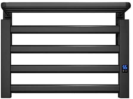 YYLIVING Electric Towel Warmer with Folding Shelf Wall Mounted 4 Bar Heated Rail Radiator for Bathroom 80W Drying Timer Premium Aluminum Alloy White Plug In Modern Design
