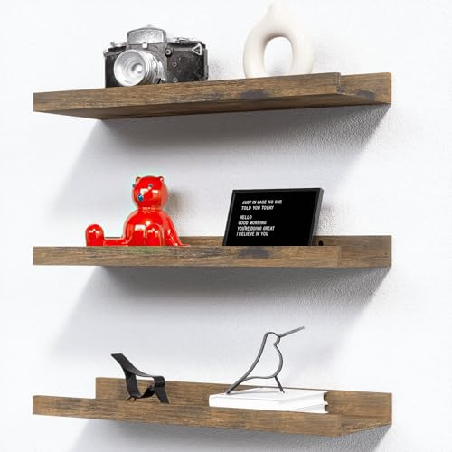 RICHER HOUSE Wandregal Walnuss, 40x13 cm, Schweberegal aus MDF Holz,3er Set | Bilderleiste, Wandboard, Regal Wand für Fotorahmen und Dekos, Wohnzimmer, Kinderzimmer, Schlafzimmer, Küche, Badezimmerwand