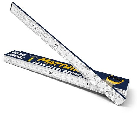 PhotoFancy® Zollstock personalisiert – mit Namen, Foto oder Wunschtext – 2 m Holz-Metermaß aus Buchenholz – Beidseitig Bedruckt – Made in Germany – Geschenk für Handwerker