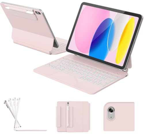 RAYMCRAFT Clavier pour iPad (A16) 11e/10e Gén, Support Magnétique Flottant | Rétroéclairage 11 Couleurs, Smart Trackpad, Boucle pour Stylet, AZERTY, Magic Keyboard pour iPad (A16) 2025/10e 2022, Rose
