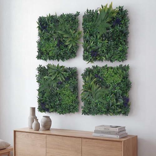 Panneau mural HWC-O95 Intérieur/Extérieur Feuilles vertes, fleurs violettes