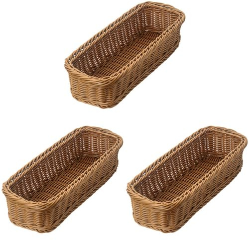 Qezodsx 3X Desktop Cutlery Storage Basket Woven Basket Restaurant Tableware Drain Storage Box Tableware Storage Basket, Brown