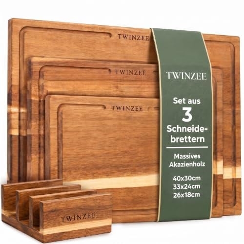 Twinzee Set di 3 Taglieri Legno Acacia - Tagliere con Canalina