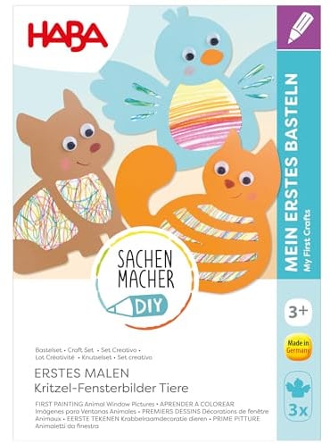 HABA Sachenmacher Erstes Malen & Kritzeln – Fensterbilder Tiere Bastelset für Kinder ab 3 Jahren, Komplettset mit Transparentpapier & Wackelaugen - 2014591