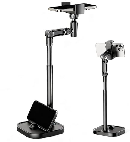 Zimoer Handyhalterung Tisch zum Filmen mit Robuste Basis, Höhenverstellbar Handy Ständer, Mehrwinklig Verstellbarer Handyhalter, Handyhalterung Schreibtisch, Handy Ständer Tisch für Smartphone