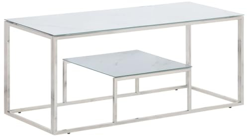 PHGTYUK Metall Wohnzimmer Couchtisch mit Edelstahlgestell und Hartglasplatte 4 Stück Set für stilvolles Ambiente