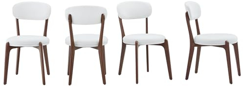 SEEDWAVE Esszimmerstühle Küchenstuhl, Linen-Softpolster Eisenstühle mit Holzmaserung Metallbeinen und Anti-Rutsch-Fußpads, moderner minimalistischer Stil (4, Weiß)