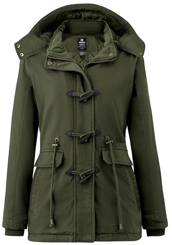 Wantdo Giacca in Cotone a Vento Cappotto con Cappuccio Coat Hood Warm Windproof Giaccone Slim Fit Donna Verde Militare XL