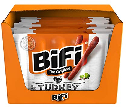BiFi Turkey – 20er Pack (20 x 5 x 20 g) – herzhafter Truthahn–Salami Fleischsnack – Geräucherte & pikante Mini Wurst als Snack to go