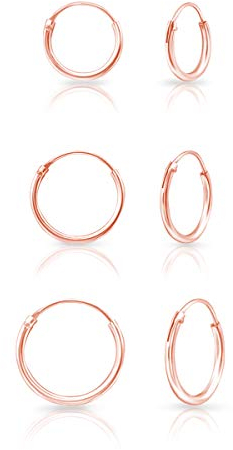 Boucle d'Oreille Or - Plaqué Or, Or Rose - Créoles - Bijoux pour Femme - 10, 12, 14 mm