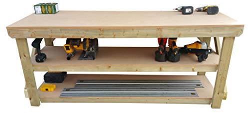 Arbor Garden Solutions wooden MDF workbench with double shelf, garage table (4ft)