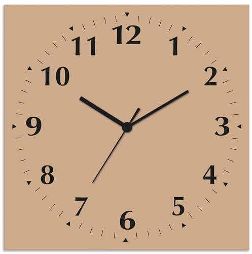ARTLAND Wanddeko Wanduhr ohne Tickgeräusche Alu Funkuhr 30x30 cm Quadratisch Lautlos 12 Ziffern Farbig Schlichtes Design Beige S7JY