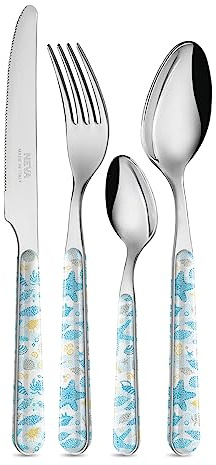 NEVA | BISTROT Mare Collection Set 24 Posate, Set Posate in Acciaio Inox, Lavaggio in Lavastoviglie, Decorazione Indelebile, Sfondo Mare