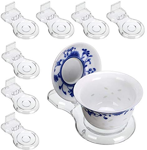 Hipiwe Acrylic Tea Cup Saucer Display Stands Clear Dinnerware Display Easel Stand Teacup Sets Plate Holder,Pack of 8 (8pcs,Short Legs)