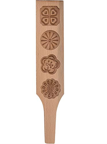 JKLcom Moule à gâteau de lune traditionnel chinois pour gâteau de lune 4 fleurs en bois fait à la main pour muffins, biscuits, chocolat, citrouille