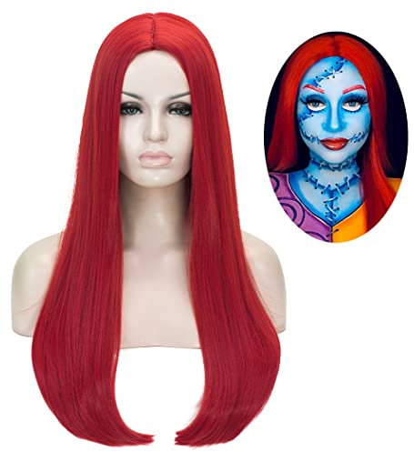 TANTAKO Lange Rot Haar Perücken Lang Gerade Synthetische Perücken für Frauen Halloween Cosplay Kostüm Perücke mit Perücke Kappe