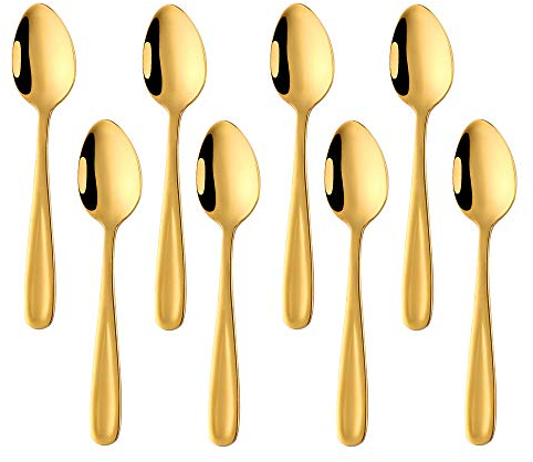 BISDARUN 8 teiliges Kaffeelöffel Set Edelstahl Gold Teelöffel Mokkalöffel Dessertlöffel