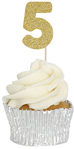 Number 5 Glitter Number Cupcake Toppers - 12pk﻿ (Gold Glitter)