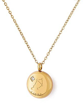Qings 14k Gold Necklace Chain Libra Zodiac Sign Necklace Astrology Dainty CZ Necklace Star Sign Necklace Pendant Necklace for Women Birthday
