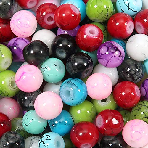 TOAOB 100pcs Marble Pattern Round Multicolor Glass Beads 10mm for Jewelry Making