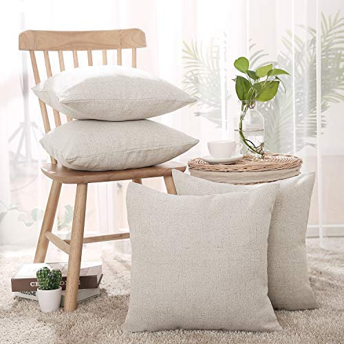 Deconovo Kissenbezug Leinen Optik Kissenhülle Wohnzimmer Zierkissenbezug, 45x45 cm, Leinen, 4er Set