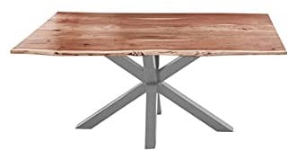 SAM Esszimmertisch 160x85cm Quincy, echte Baumkante, Akazienholz naturfarben, massiver Baumkantentisch mit Spider-Gestell Silber