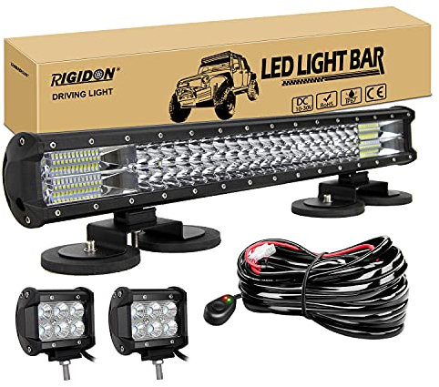 RIGIDON 23 Zoll 58 cm 324W Led Lichtbalken Mit 12V Kabelbaum, Magnet halterungen, 2 Pcs 4 Zoll 18W Arbeitsscheinwerfer bar für SUV Offroad ATV UTE Traktor LKW 4x4 Auto, 6000K Nebelscheinwerfer