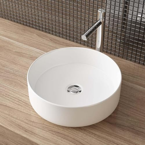 Waschbecken24 BxTxH 35,5x35,5x11,5 CM Lavabo à poser en céramique pour toilettes invités (BLANC MAT)