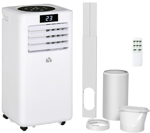 HOMCOM Air Conditioning Unit 10000 BTU, 4-in-1 Portable Air Conditioner, Dehumidifier, Cooling, Fan, Sleep Mode with Remote Control, Digital Display, 2 Speeds, 24H Timer, Window Venting Kit, 22m²