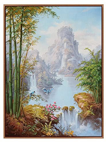 AERK Handgemalte Acrylbilder Abstrakt,Orientalische Handgemalte Rahmenlose Florale Ölgemälde Berge Fluss Bambus Landschaft Original Strukturierte Kunstwerke Wohnkultur Für Wohnzimmer Schlafzimmer