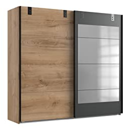 möbelando Komplettschlafzimmer Malmö aus Spanplatte in Plankeneiche-Nachbildung mit Absetzungen in Graphit. Abmessungen (B/H/T) 447x210x210 cm