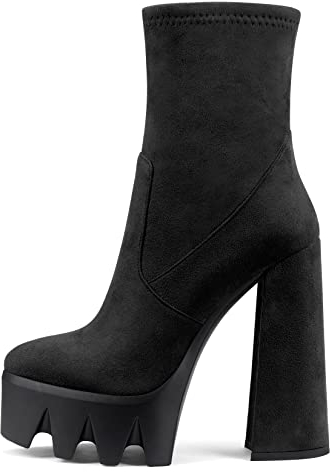 Castamere Donna Alto High Tacco Heel Stivaletti Rotonda Punta Chunky Blocco 14 CM Heels Slip-on Cerniera Scarpe Nero Scamosciato 38 EU