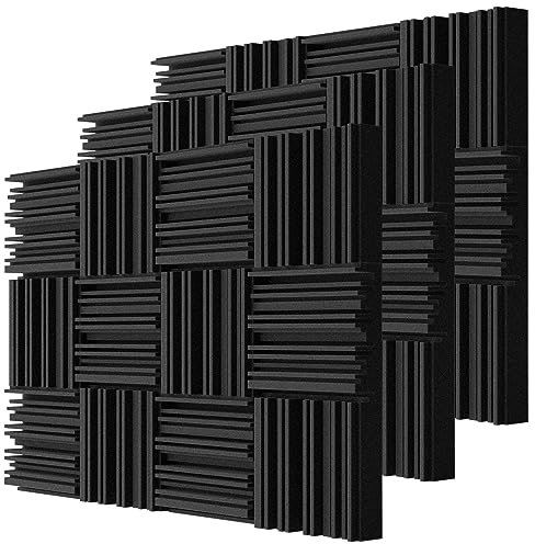 BXI Thick Acoustic Foam Panels, 30 X 30 X 5 cm 36 Pcs Broadband Sound Absorbing Foam, Dense Soundproof Padding Tile, Recording Studio Foam Absorber, Groove Decorative 3D Wall Ceiling Panel