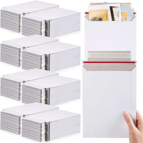 Fainne 200 Pieces 6x8 Inches Lightweight Photo Mailer Self Adhesive Cardboard Mailers Document Mailers Standard Envelope 250gsm Shipping Envelopes Photography Mailers for Documents, CD(White)