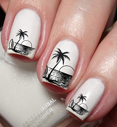 Tropical Sunset Beach & Palm Tree Nail Art Decal Sticker