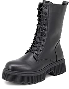 QUEEN HELENA Anfibi Stivaletti con Lacci Casual Comodi Zip Laterale con Plateau Tacco Invernali Donna X27-153 (Nero, Sistema Taglie Calzature EU, Adulto, Donna, Numero, Media, 36)