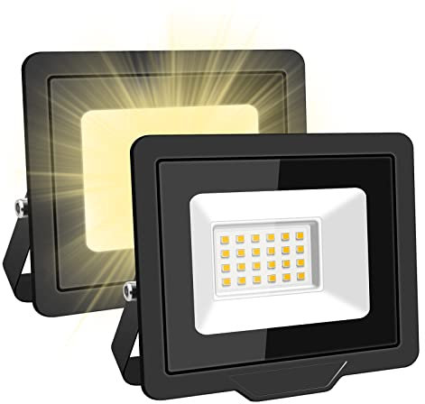 SKYWORLD 20W LED Flutlicht für den Außenbereich, 2000LM Arbeitslicht Tageslicht Warmweiß Sicherheitsleuchten 4000K Flutlicht IP66 Wasserdicht für Garten Hof Rasen Spielplatz Stadion 2 Pack