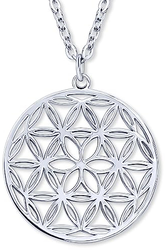 VIASOUL® Halskette Blume des Lebens II Lebensblume Kette für Damen I Flower of Life Anhänger I Mit 585er Gold überzogen I Die Blumen Kette (Silber)