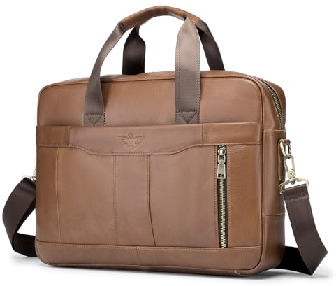 SPAHER Laptoptasche 15,6 Zoll Leder Aktentasche Herren Business Tasche Arbeitstasche Handtasche Umhängetasche Herren Echtleder Notebook Tasche Schultertasche Messenger Bag Männer